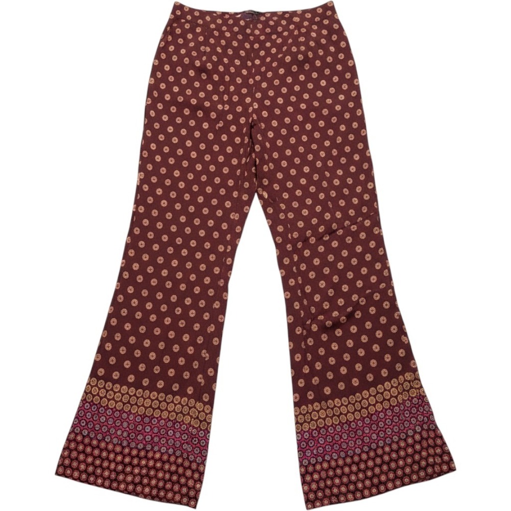 Anthropologie Burgundy Marsden Print Wide Leg Viscose Pants Size 6 Boho Flare